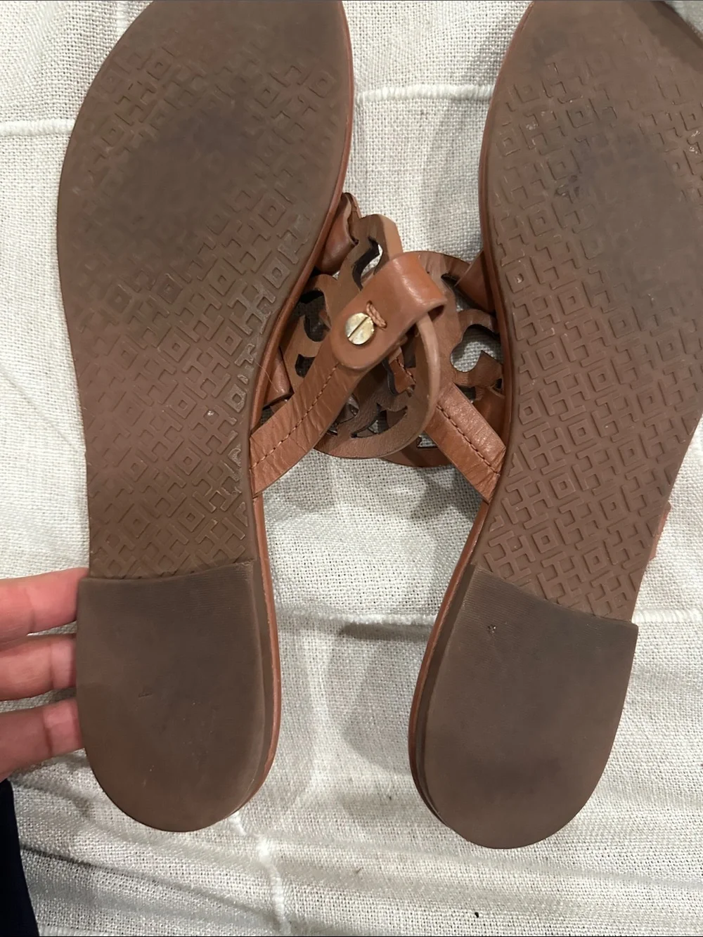 Tory Burch Tan Miller Logo Thong Sandals